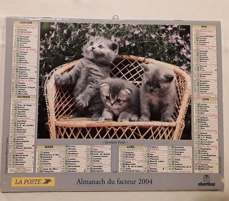 Calendário de parede francês do ano 2004