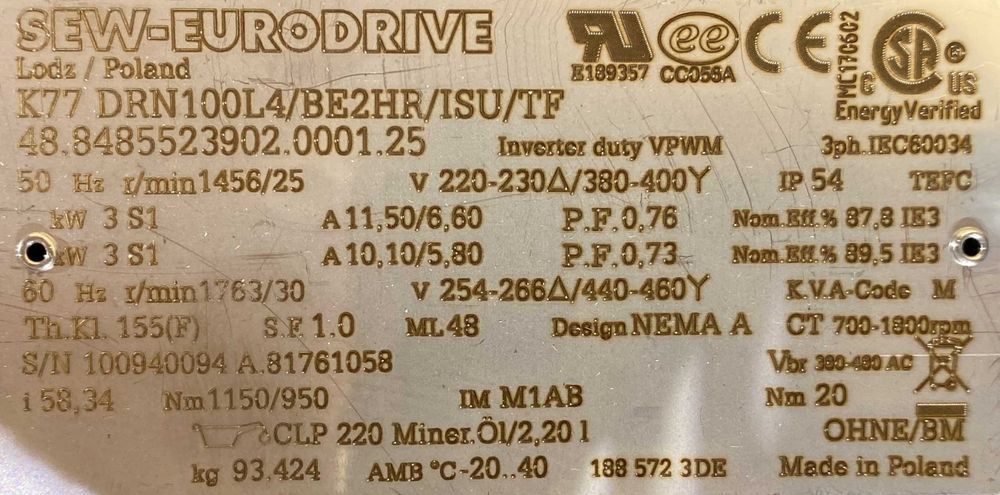 motoreduktor / przekładnia 3kW 25obr. HAMULEC SEW