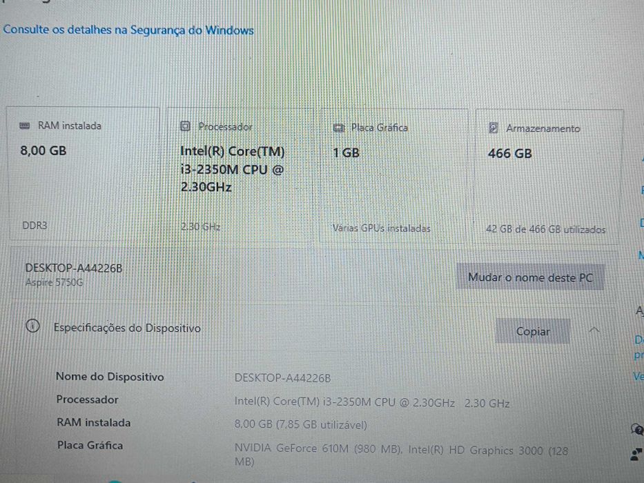 Portátil ACER 5750G i3 8GB 500GB WebCam nVidia