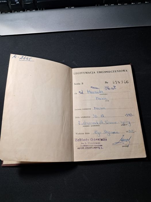 Legitymacja ubezpieczeniowa 1962