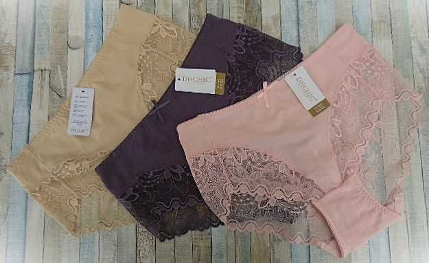 3 szt./majtki bawełniane koronkowe pełne XXL beżowe fioletowe morelowe