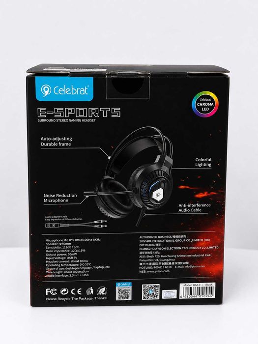 Celebrat GM-3 E-Sports — Headset Gaming Surround Stereo, RGB Chroma LED, Microfone | Novo | Garantia