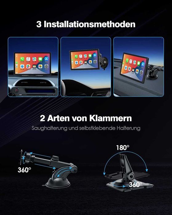 Rádio Carplay Android Auto sem fio, 9´´ com Câmera de Visão Traseira,