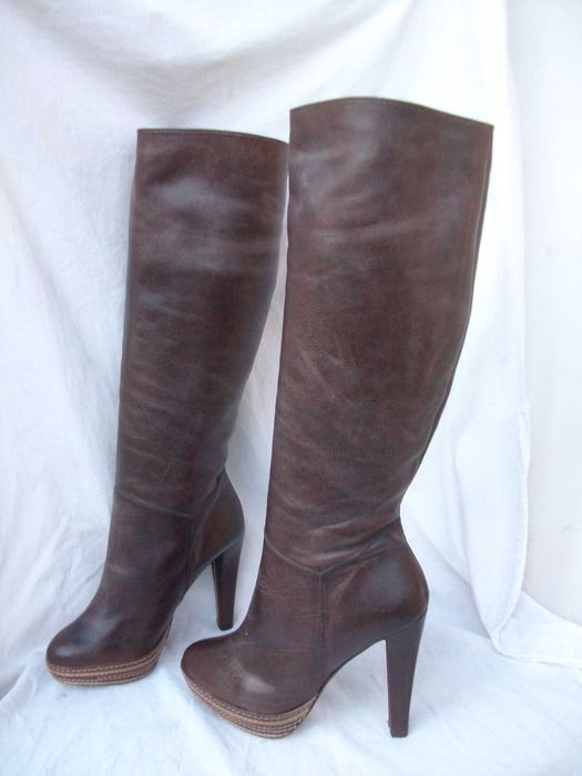 Paco Gil Spain hiszpańskie skórzane brązowe kozaki szpilki platforma