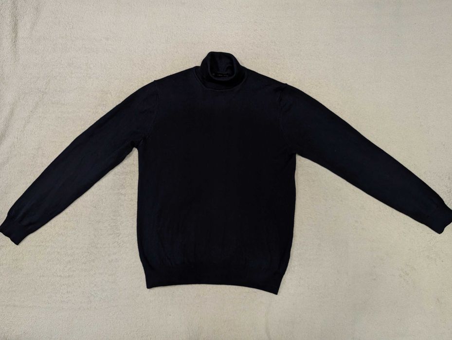 Granatowy elegancki wełniany sweter z golfem golf Casual Friday XL