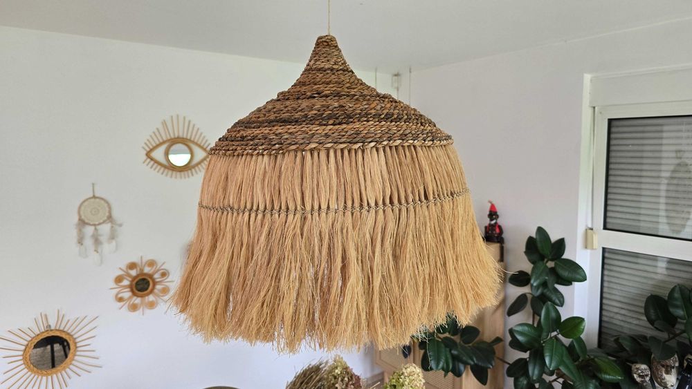 Duża lampa z Bali 50 cm – abaka i hiacynt wodny | lampa boho japandi wabi-sabi