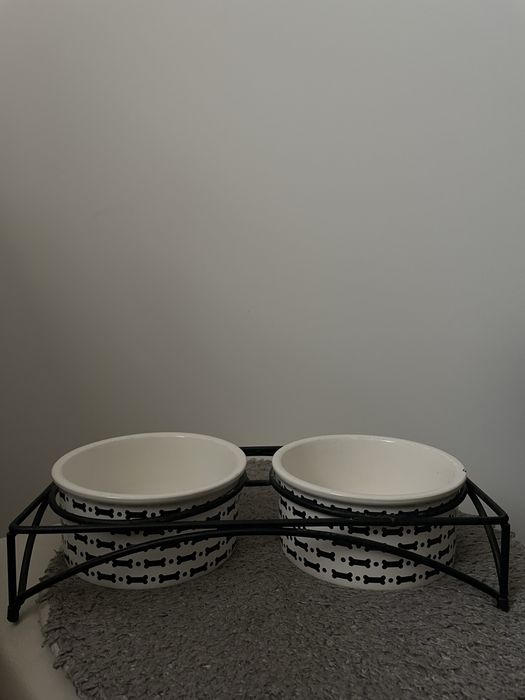 Komplet misek stojak ceramiczne miski dla psa kota 15cm 0,6l podwójna