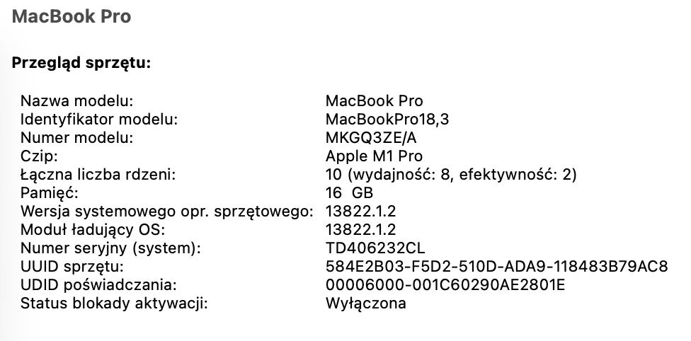 MacBook Pro 14” M1 Pro | 16GB RAM | 1TB SSD | Stan idealny + komplet