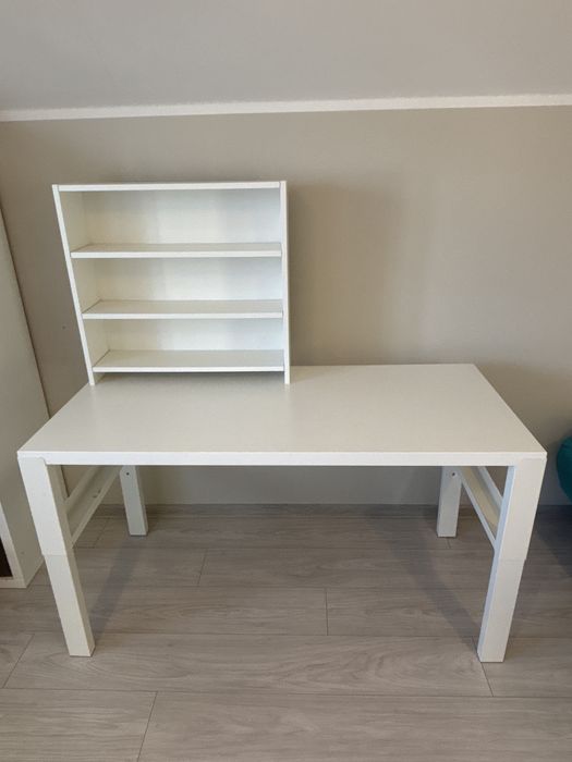 PAHL Białe biurko 129x59cm z nadstawką IKEA regulowana wysokość