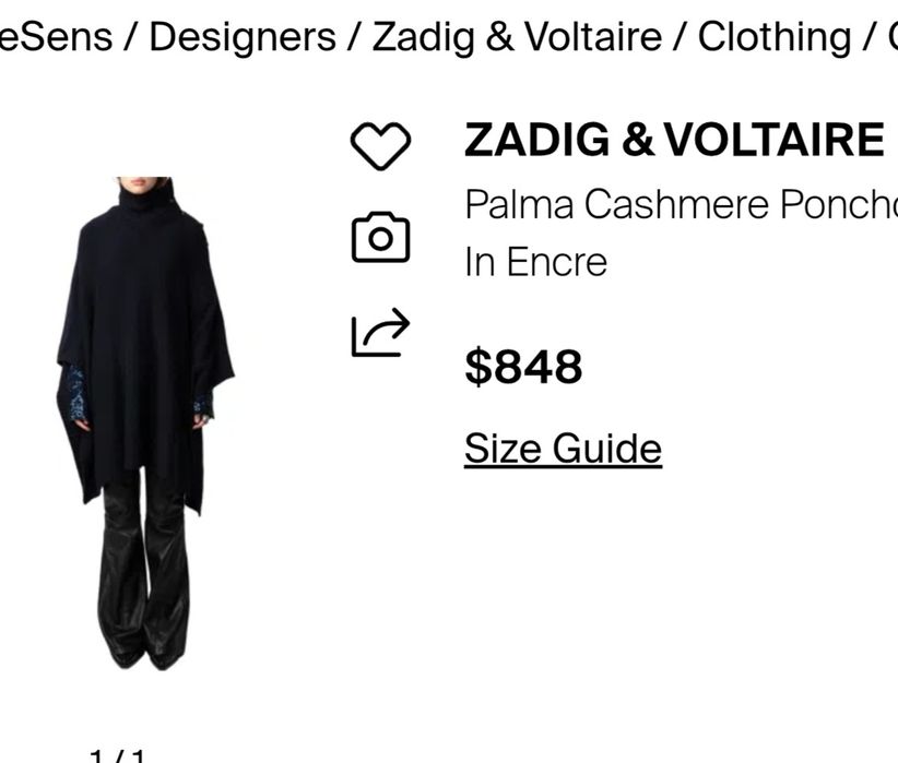Zadig&Voltaire  уютное кашемировое пончо свитер  оверсайз