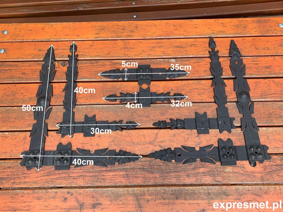 NAROŻNIK DRZWI BRAMY KUTY 400mm 300mm imitacja zawiasów komplet 3 elem