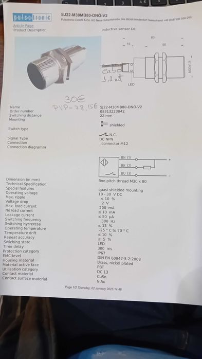 Sensor indutivo 30mm 24vdc NPN Pulsotronic