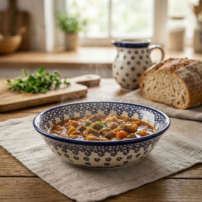 Talerz obiadowy głęboki Bolesławiec 22 cm - wzór 882A (drugi gatunek)