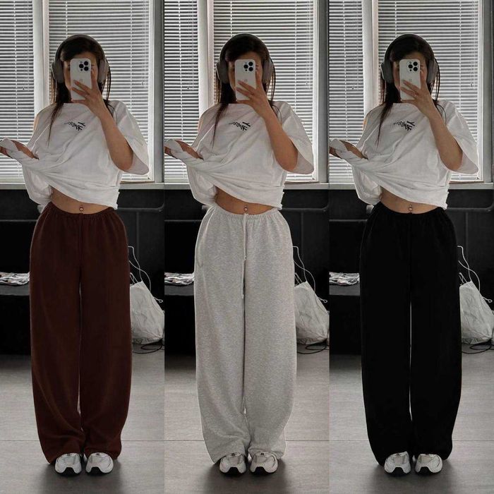 Жіночі спортивні ШИРОКІ штани (без затяжок) на резинці двунитка