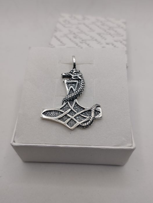 Srebrny wisiorek  MŁOT THORA Viking SMOK, próba 925