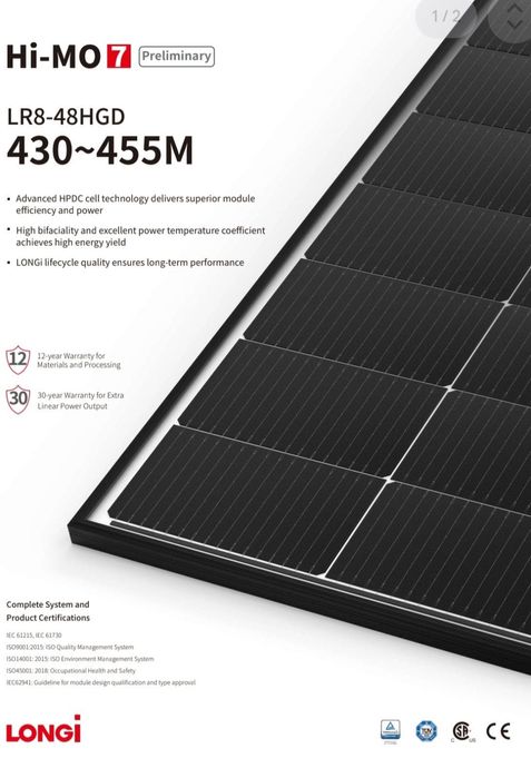 LR 8-48HGD 440 Сонячні панелі LONGI