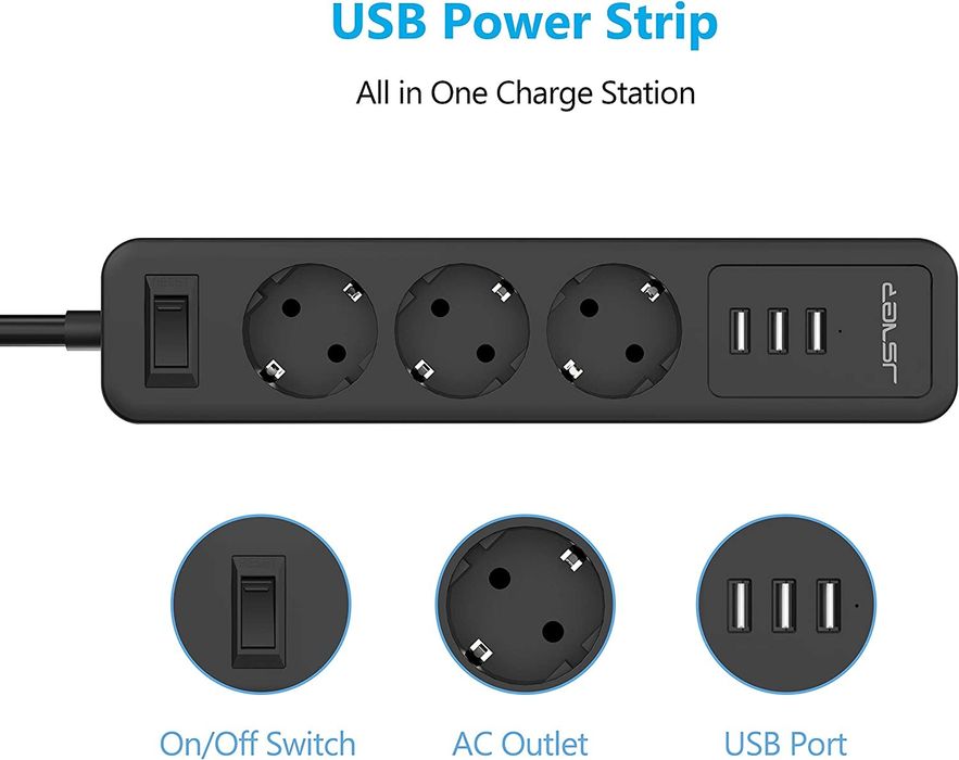 NOVA! Tomada extensão eléctrica Tripla com 3 Portas USB Power Strip