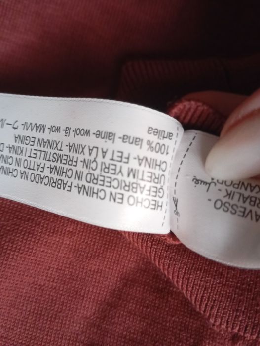 MASSIMO DUTTI 100% Merino Blend L-XL ceglasty sweter polo z kołnierzem