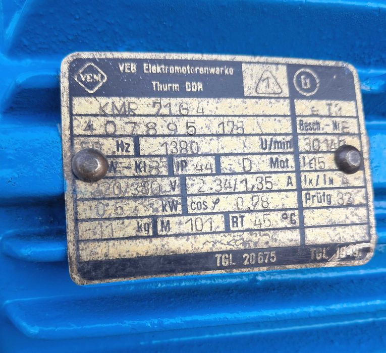 Двигун VEB Elektromotorenwerke Thurm DDR. 220/380 в 0,5 кВт 1400 ОБ/хв