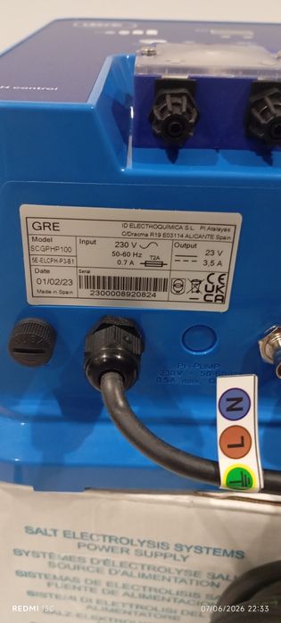 Sistema de electrólise para piscina, marca: gre salto, mod: SCGPHP 100. Novo.