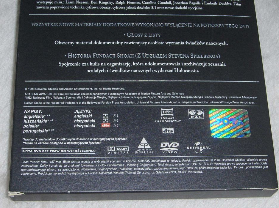 Lista Schindlera Wydanie DVD 2-dyskowe