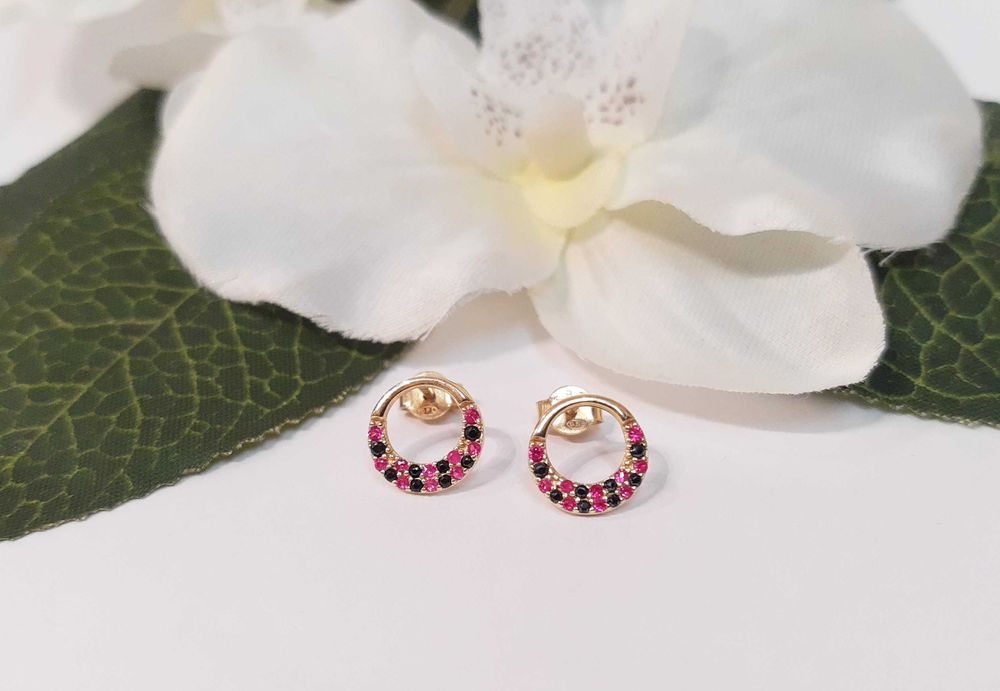 Złote kolczyki p.585/1,30g  Kolorowe kółka