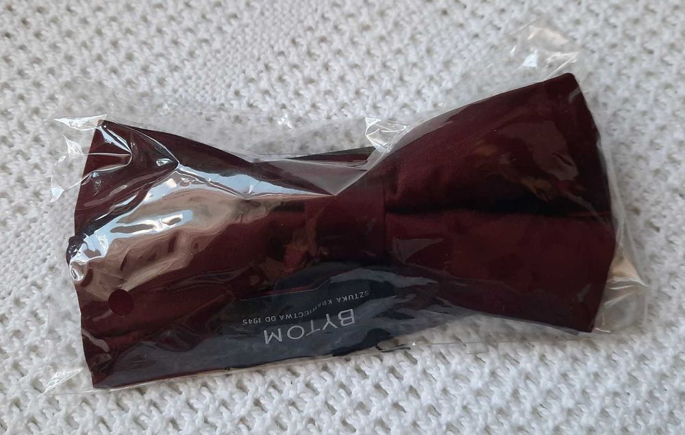 Bytom 100% Jedwab bordowa nowa mucha muszka jedwabna do koszuli