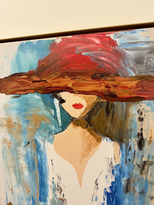 Elegância Moderna – Tela Pintada à Mão com Moldura Dourada (52x52 cm)