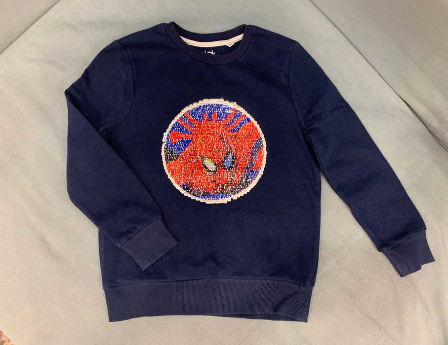 Granatowa bluza chłopięca cekiny Spiderman C&A 128/134