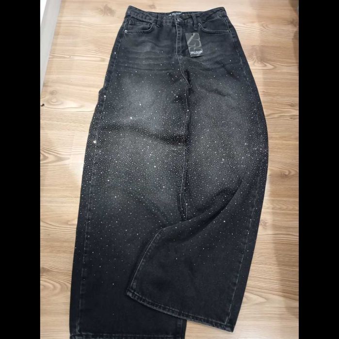 Джинси чорні палаццо в камінцях