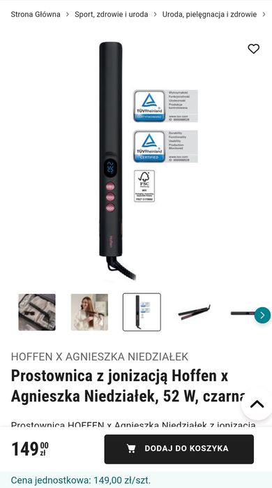 Hoffen Prostownica z jonizacją Agnieszka Niedziałek , 52W czarna nowa