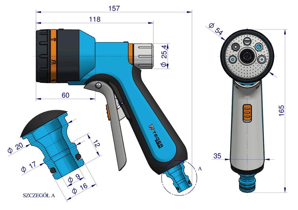 Pistolet natryskowy - 7 funkcji. przedni spust / TEGER