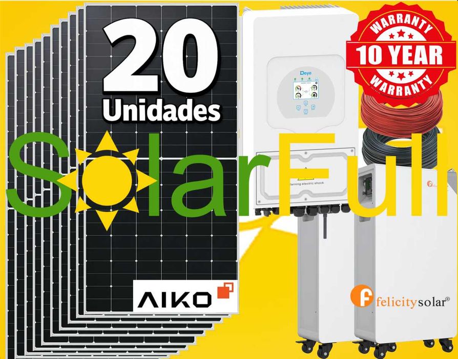 Kit Solar Fotovoltaico – Inversor Deye 40 kW + 2 Baterias Felicity 16 kWh + 20 Painéis Aiko 665 W