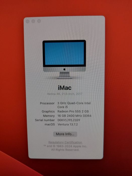 iMAC Apple a1418 2017 21.5"