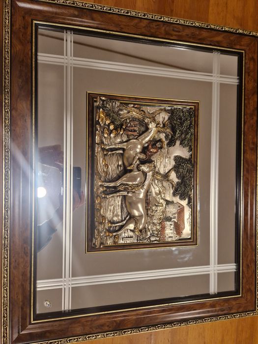 2 Quadros  Espelho Clássico Cavalos em Prata 925