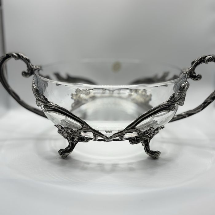 Велична вінтажна чаша з олова і скла ручноі роботи