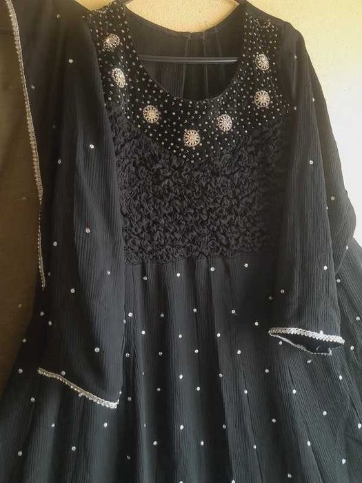 Black Pakistani Indian Bollywood Anarkali Dress Long Maxi for Wedding Party with Chiffon Dupatta