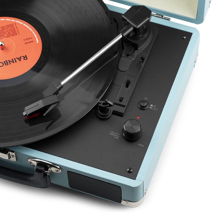 Gramofon Retro Bluetooth Głośniki AUX in Miętowy Gramofon w Walizce