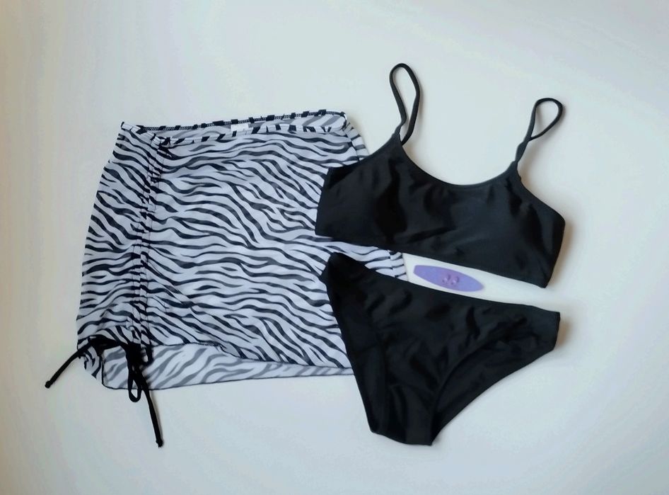 Купальник чорний + спідниця-парео 128-134-140-146-152-158