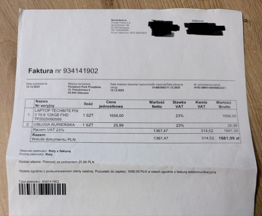 Laptop Techbite Pix 3  15.6” 128GB  FHD Gwarancja NOWY !!!