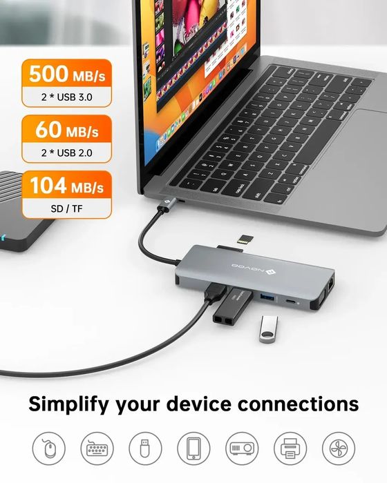Хаб NOVOO 11-в-1, 3 дисплеї 4K HDMI+VGA, USB-C, RM11