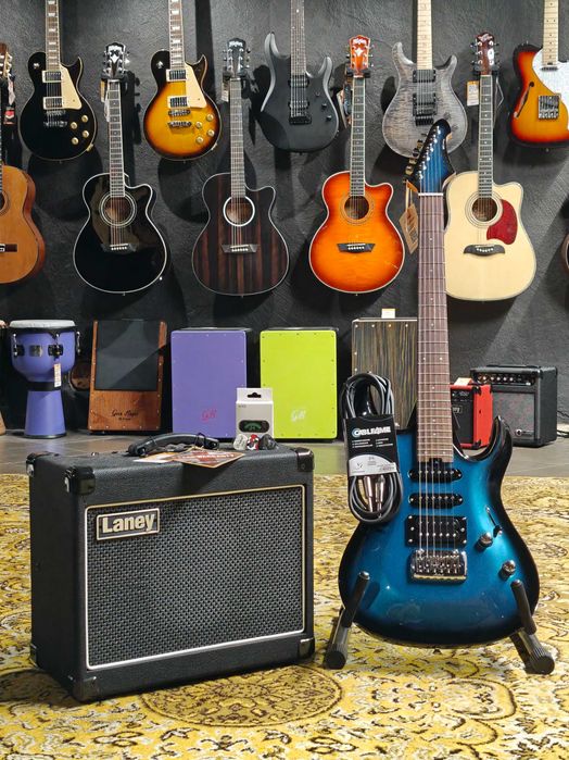 Zestaw Gitara Elektryczna Aria MAC-STD MBS + Laney LG20R + Akcesoria