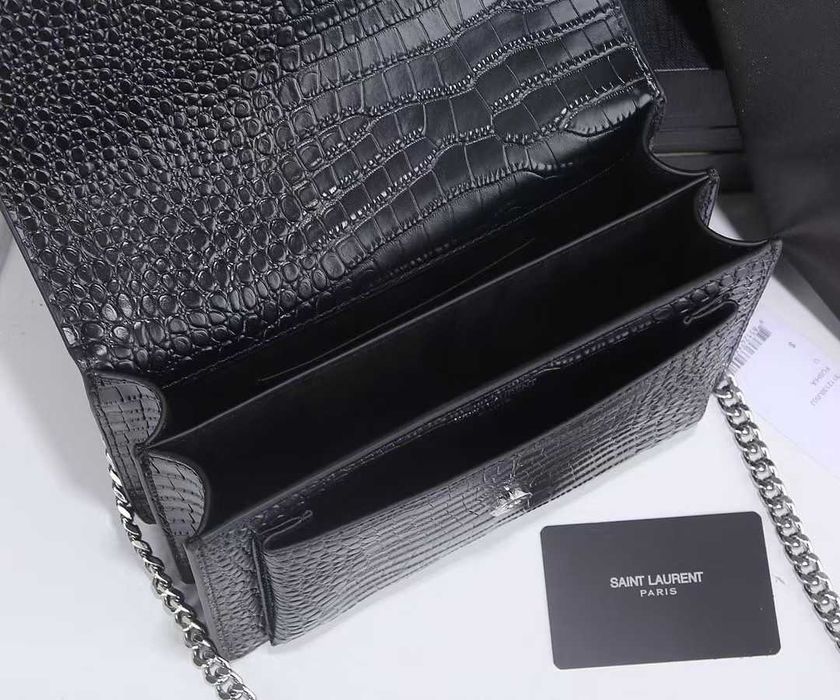 Łańcuszek z logo SAINT LAURENT z wytłoczonym wzorem krokodyla
