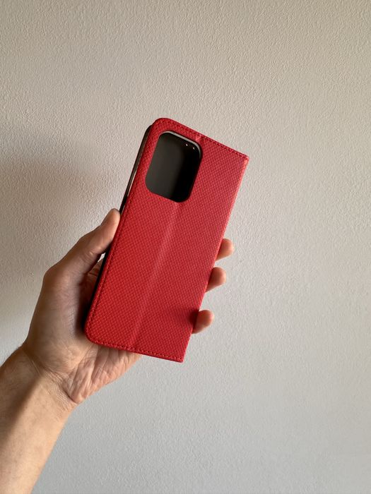 Etui Zamykane czerwone + SZKŁO cały ekran do OPPO RENO 13F 5G/ 13FS 5G