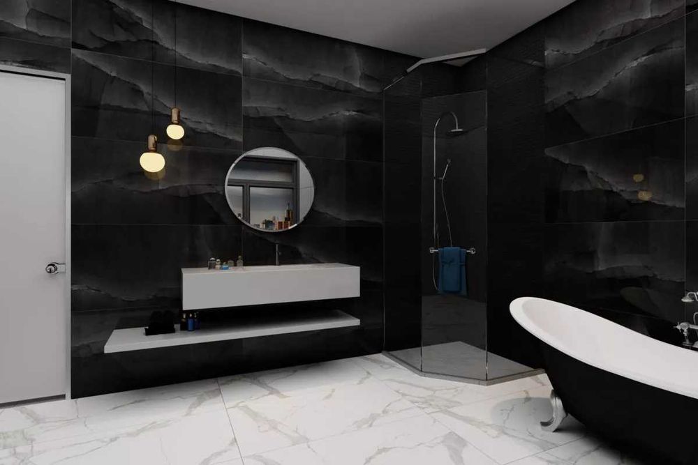 Tanie płytki ceramiczne ONYX BLACK 60×120 High Glossy imitacja kamienia poler