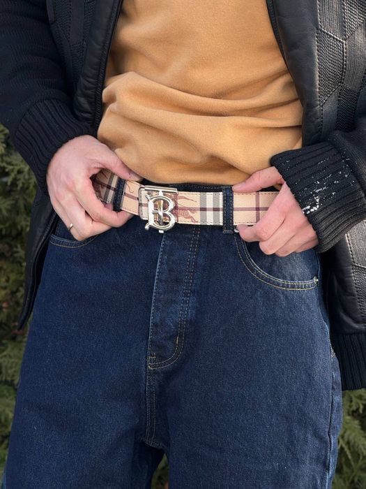 Ремінь Burberry бежевий чоловічий ремень Барбери кожный мужской