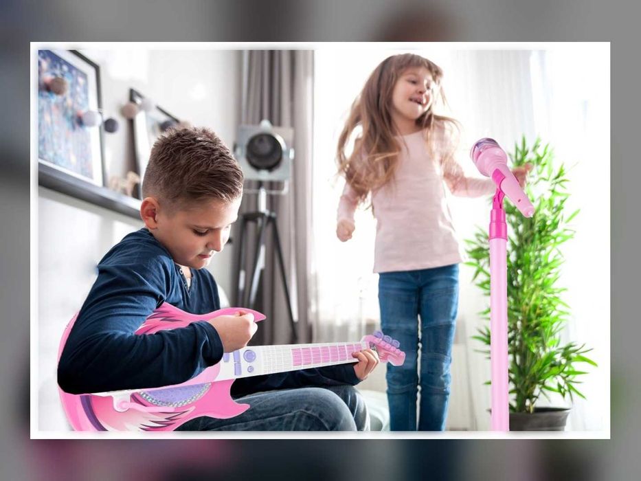 Nowa Gitara Elektryczna Dla Dzieci Z Mikrofonem Na Statywie Karaoke