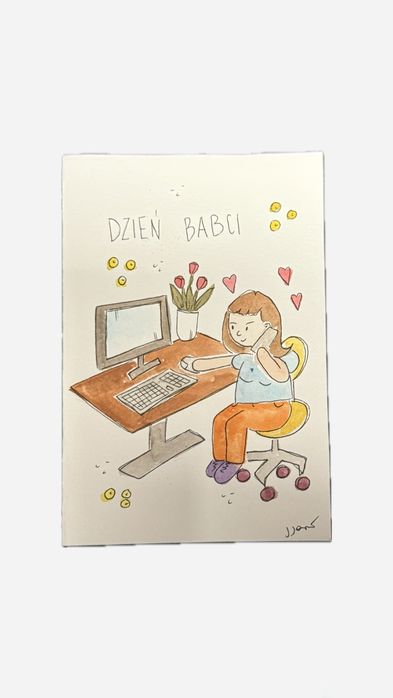 Kartka okolicznościowa dzień babci babcia komputer telefon prezent