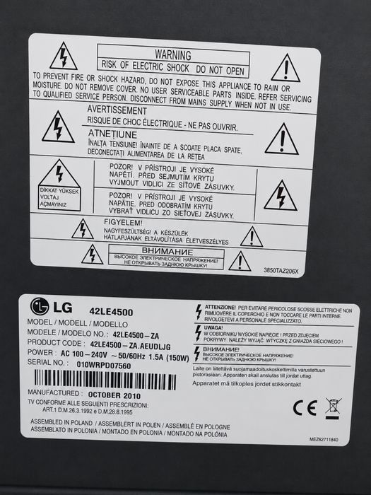 Sprzedam telewizor LG 42LE4500 42”