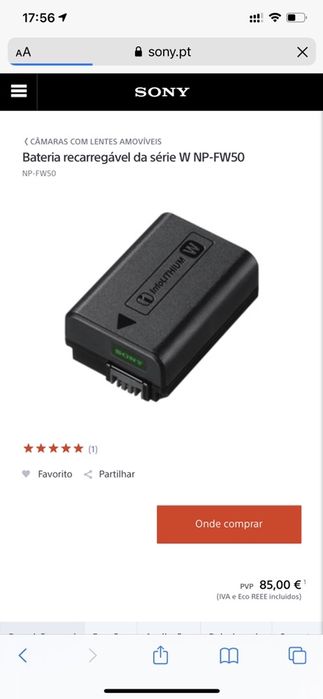 Bateria Sony NP-FW50 como nova